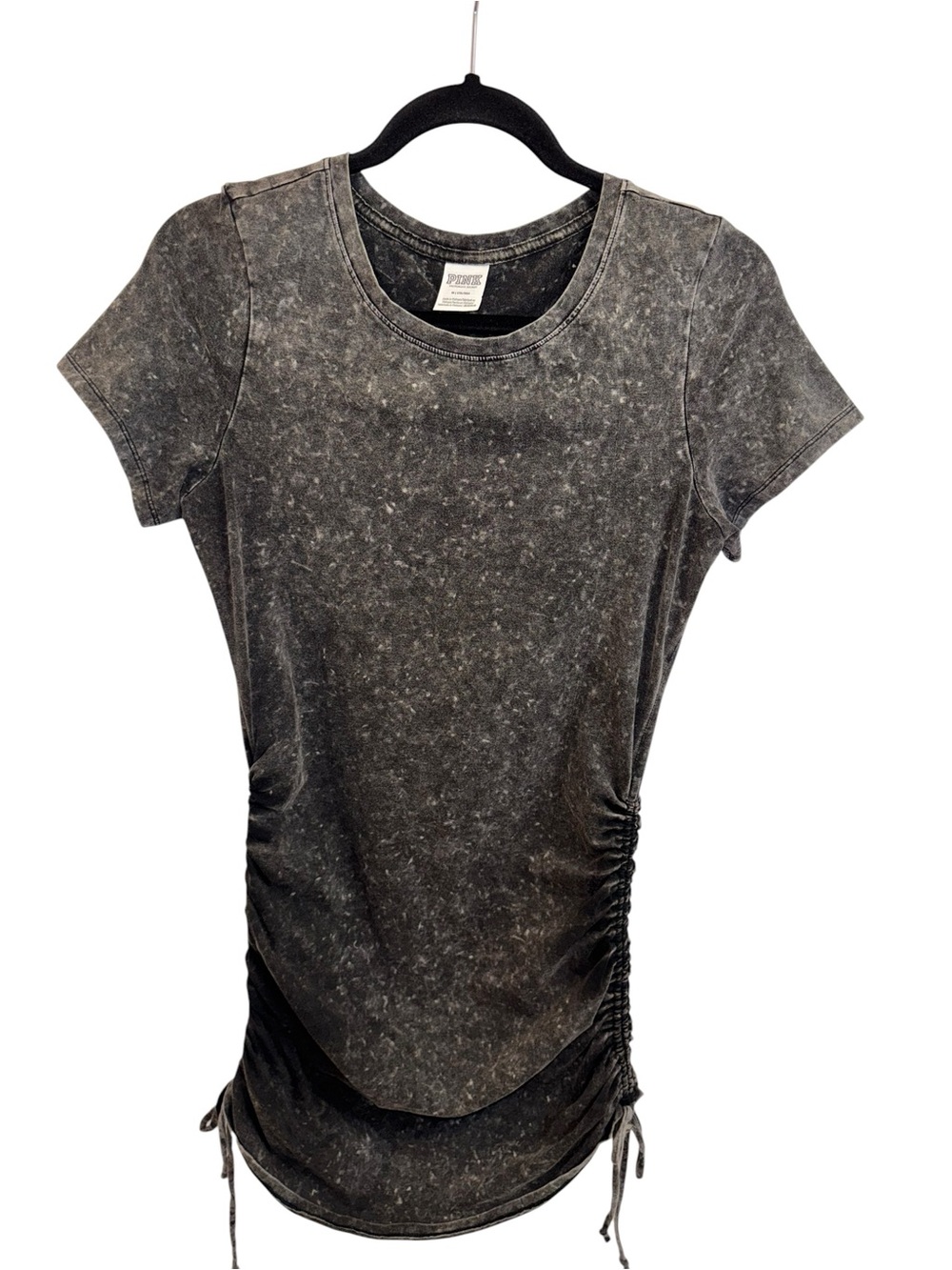 PINK Victoria's Secret Mineral Wash Black Short Sleeve Ruched Mini Dress
